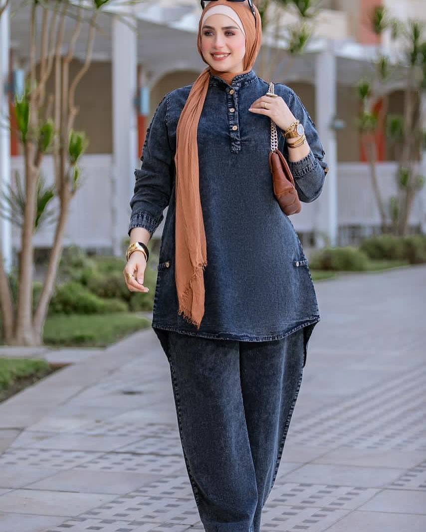 2025-12-25 14.35.03 سوت جينز شميز زراير بنطلون 2 جيب - الصورة 1