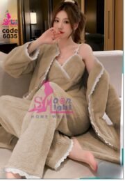 ⁦بجامه 3 قطع فرو ناعم | موديل ملك الترند كود 6035⁩ - الصورة ⁦7⁩